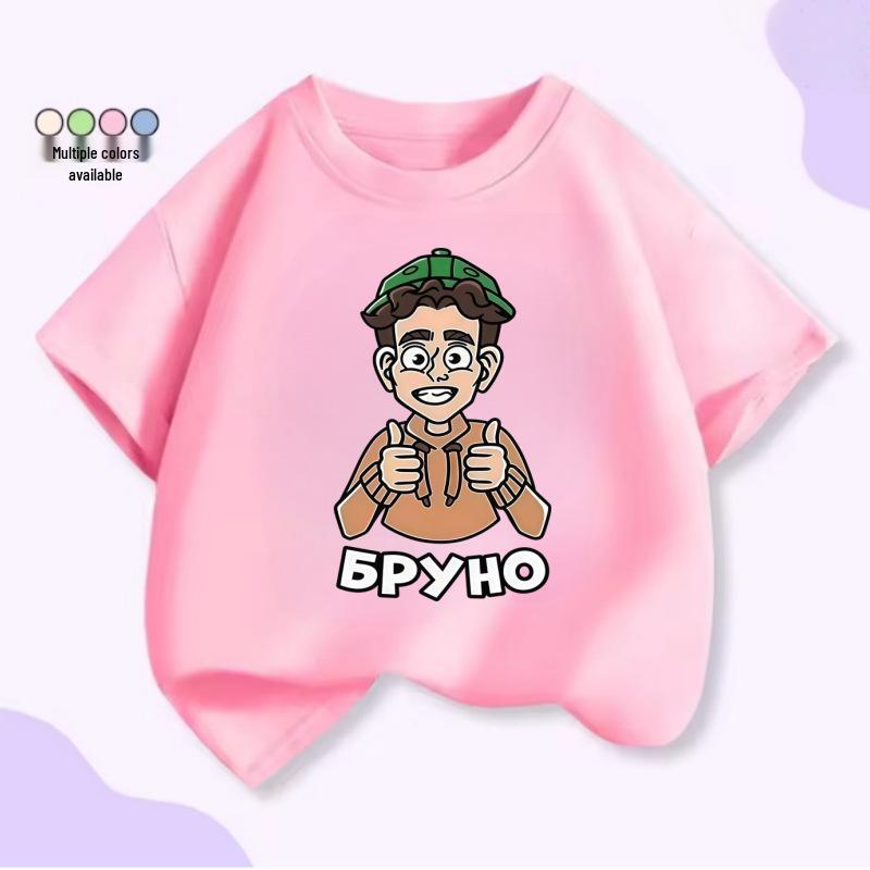 Unisex Kids Cartoon Print Cotton T-Shirt, Short Sleeve, Summer Trendy Top