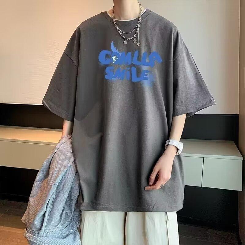 Pánské trendy tričko s krátkým rukávem s kulatým výstřihem a kulatým výstřihem na léto Volný ležérní top