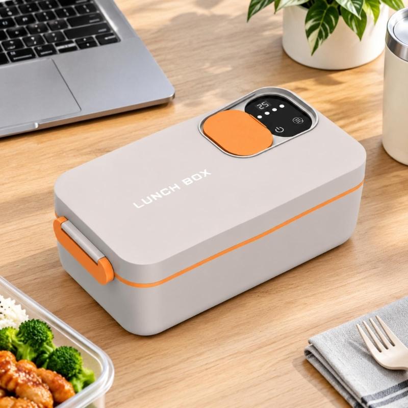 Beheizbare Lunchbox mit Akku und Digitalpanel, Wiederaufladbarer Akku, Herausnehmbarer 304er Stahlbehälter und Seitenverschlüssen
