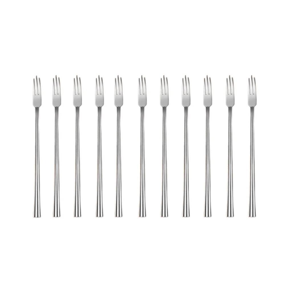 

10PCS Reusable Stainless Steel Slender Fruit Fork 3-toothed Salad Fork Exquisite Fruit Stick Cafe 10 Pcs