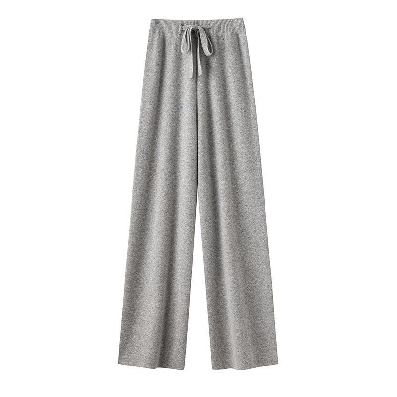 100% Australian Wool Wide-Leg Women's Extra Long Straight-Leg Cashmere Knit Pants for Autumn Winter
