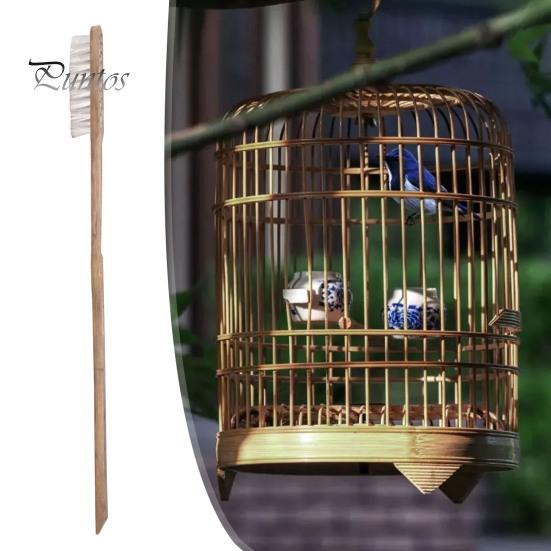 Long Handled Birdcage Brush Wooden Parrot Cage Cleaning Brush Pet Supplies Bird Equipment Cleaner for Myna Hamster Cage