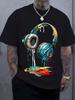 Auriculares Vibrantes y Camiseta Gráfica de Salpicaduras de Pintura, Camiseta Casual de Verano Transpirable de Corte Holgado, Lavable a Máquina