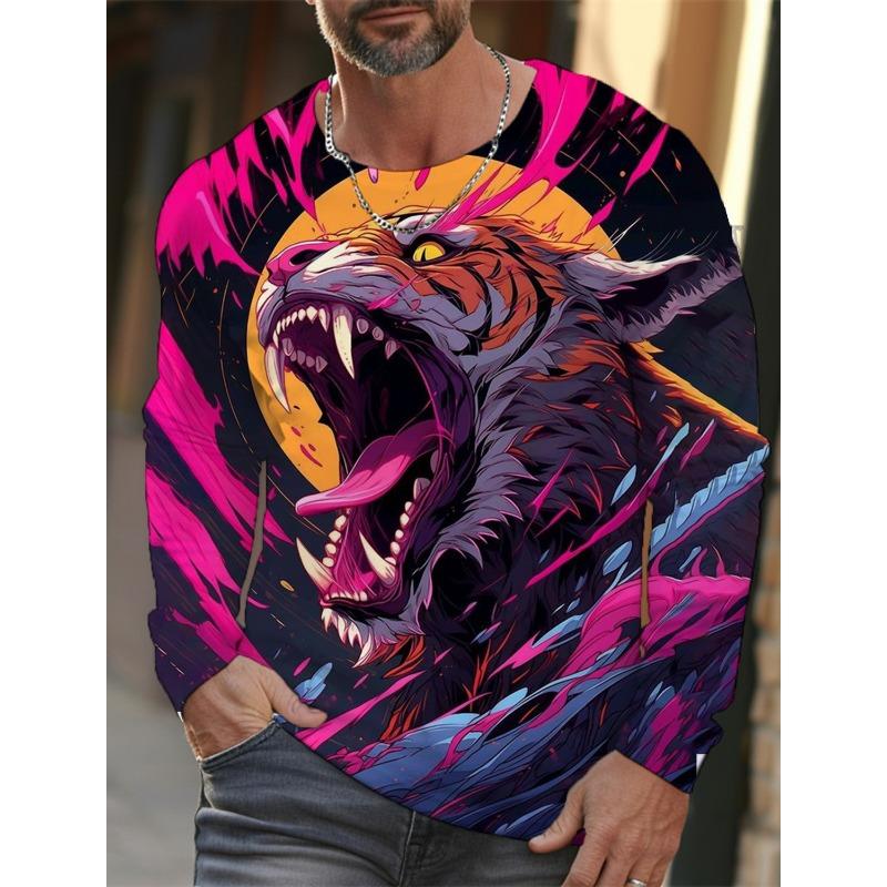 Tiger Graphic Men's Long Sleeve T-shirt for Men Clothing Casual Top Tee Shirt Fashion Animal 3D Full Printing Streetwear