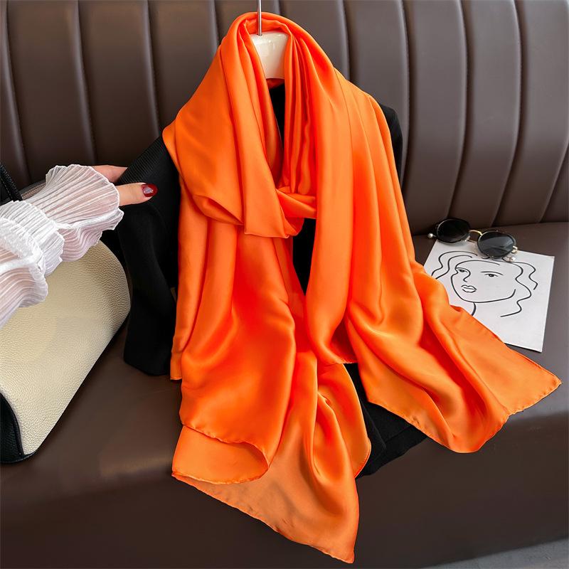 Versatile Silk-Like Scarf: Women's Spring/Summer Plain Gauze Wrap - Headscarf, Beach Towel, or Korean Satin Style