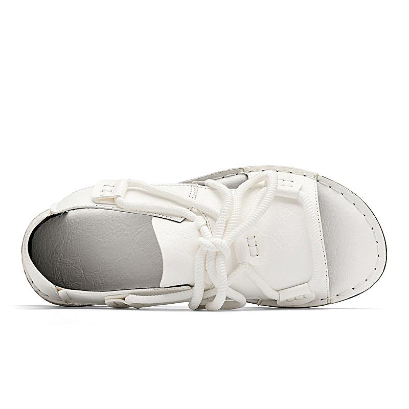 Men Handmade Simple Flats Brown Sandals Summer Roman Sandals Black white Leather Beach Shoes Plus Size