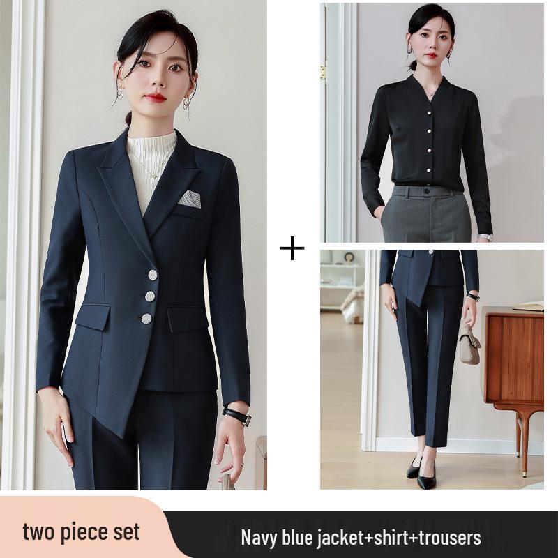 Women's Black Autumn Waist-Slimming Suit Jacket Workwear Set