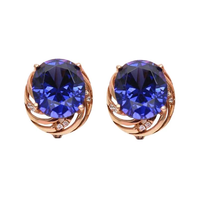 Pendientes de Gema Azul para Mujer Diseño Simple Chic Pendientes de Zafiro de Moda Que Brillan en Oro Rosa Chapado en Cobre