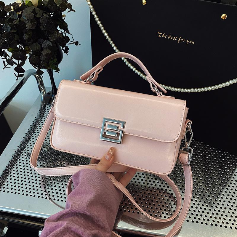 New Fashionable Light Luxury Simple Solid Color Baguette Bag Portable Shoulder Crossbody Trendy Women's Bag