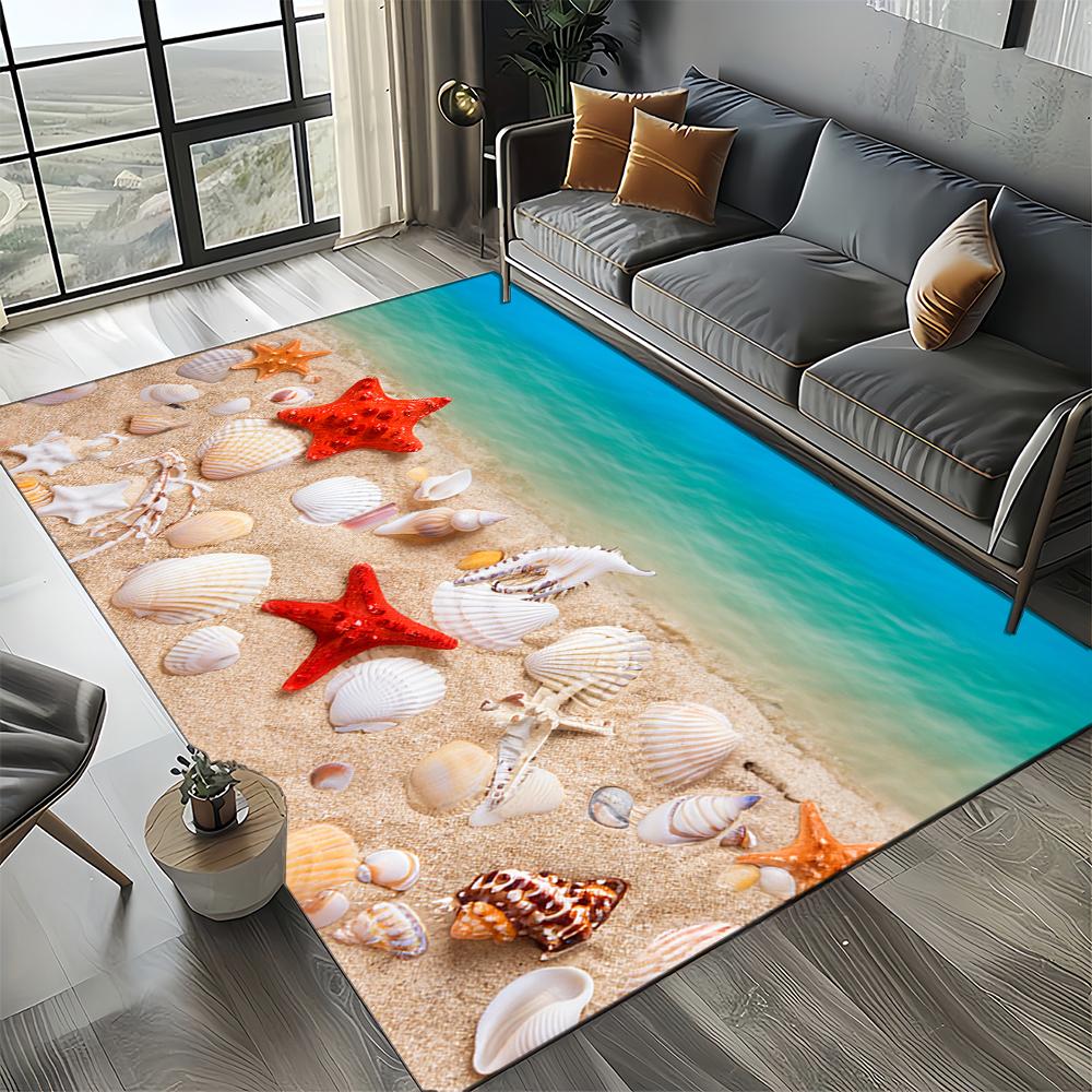 New Starfish Beach Shell Sea Star Sand Carpet Rug for Living Room Bedroom Home Sofa Decoration,Kids Play Non-slip Floor Mat