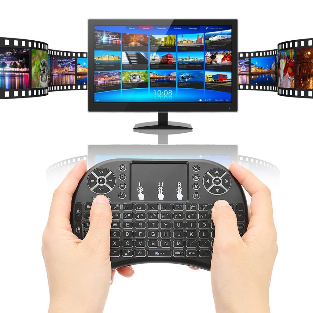Mini Wireless Keyboard Backlit Black 2.4G RF 10 Meter Working Distance Smart Touchpad