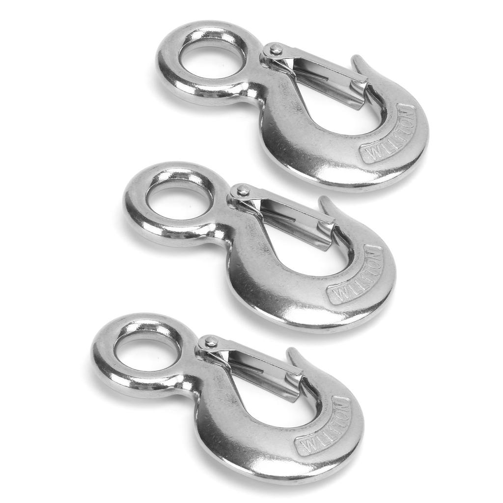 3pcs Eye Slip Hook with Safety Latch Stainless Steel Marine Lifting Eye Hoist Sling Hook1T