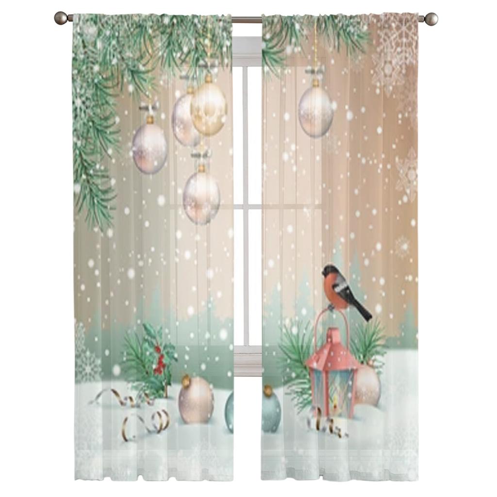 Świąteczny zimowy krajobraz z ptakiem przezroczyste zasłony do salonu balkon do sypialni przezroczyste rolety okienne zasłony kuchenne