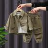 Conjuntos de 2 Piezas para Niños Moda Estilo Coreano Infantil Pana Chaquetas de Manga Larga para Niños y Pantalones Jogger Casuales Holgados Primavera Otoño