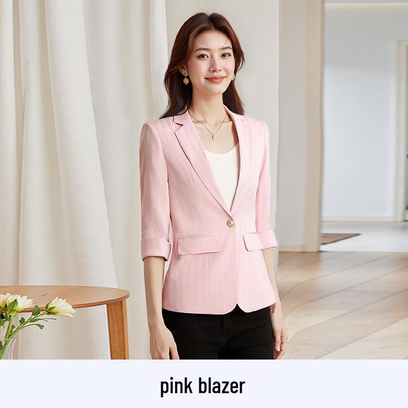 Women's Petite Pink Seven-Sleeve Blazer - Slimming, Versatile Suit Jacket for Spring/Autumn 2025