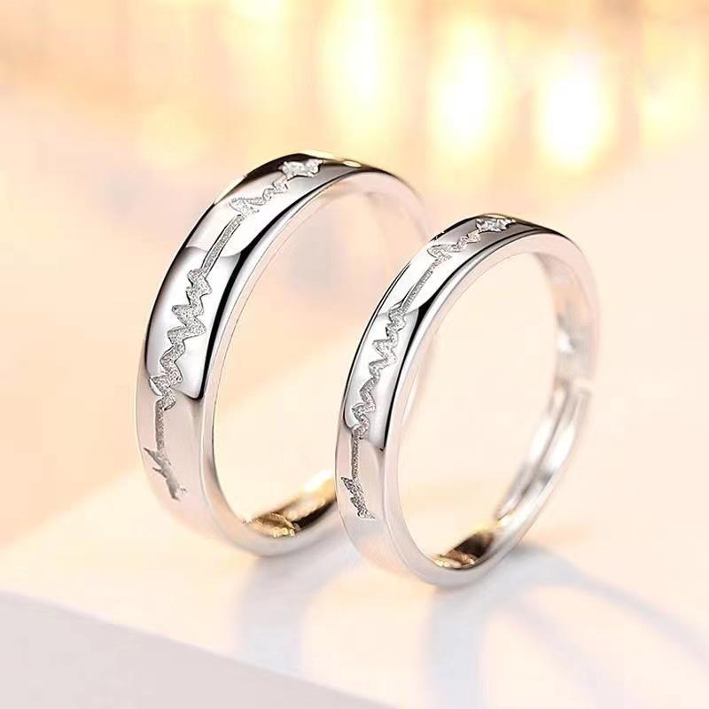 Kang Ou Adjustable Open Couple Rings: Simple, Stylish Heartbeat Design for Long-Distance Relationships - Perfect Valentine's Gift