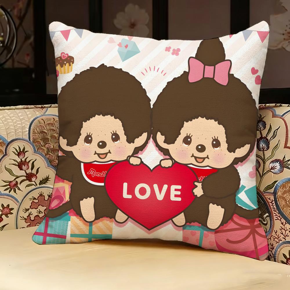 M-Monchhichi Cute Pillow Case Pillowcase, Double-Sided Printed, Sofa Cushion, Bedroom Headboard Pillow