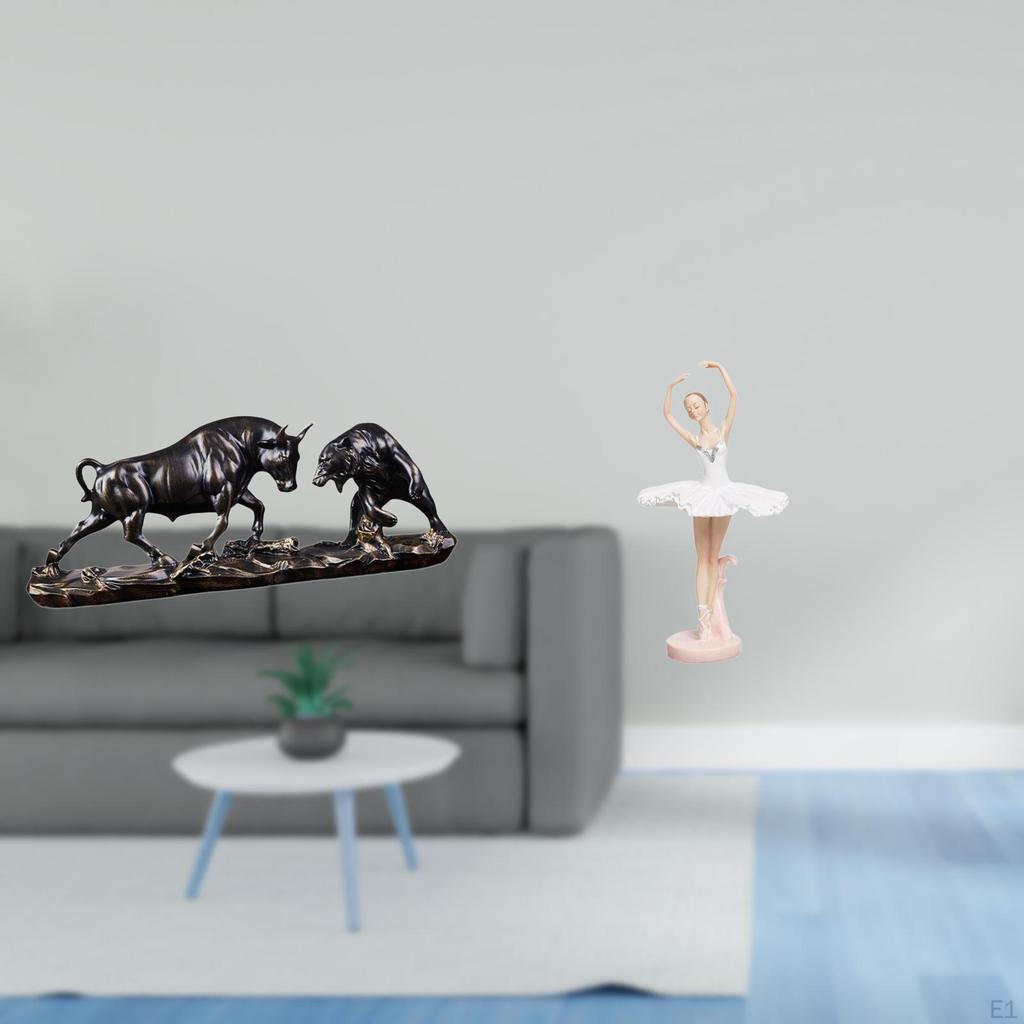 Modern Feng Shui Bull And Ballerina Figurine Resin Sculpture Chinese Animal Girl Statue for Desk
