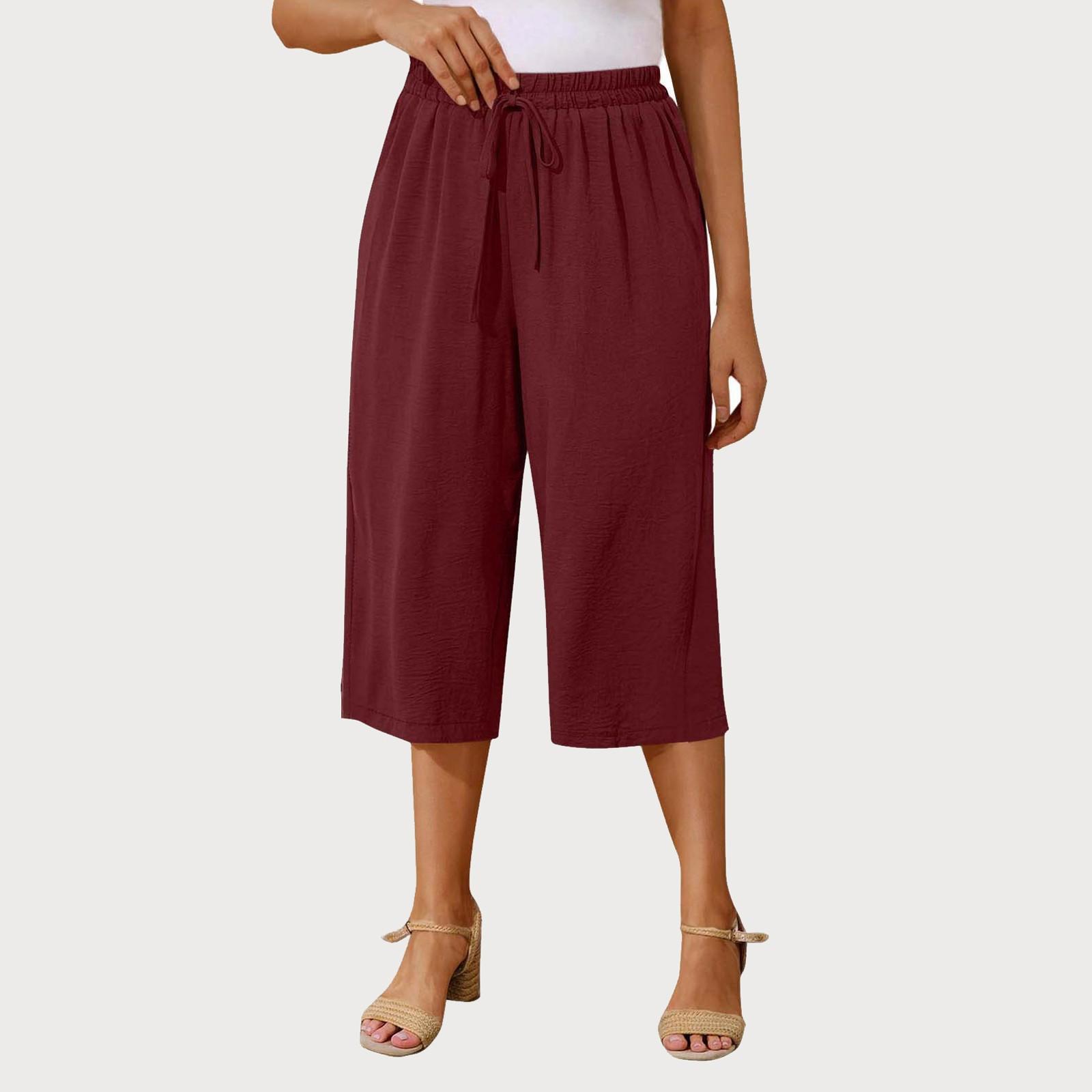 

Женские однотонные повседневные брюки с высокой талией, спортивные брюки, шорты 1/2 XL винный