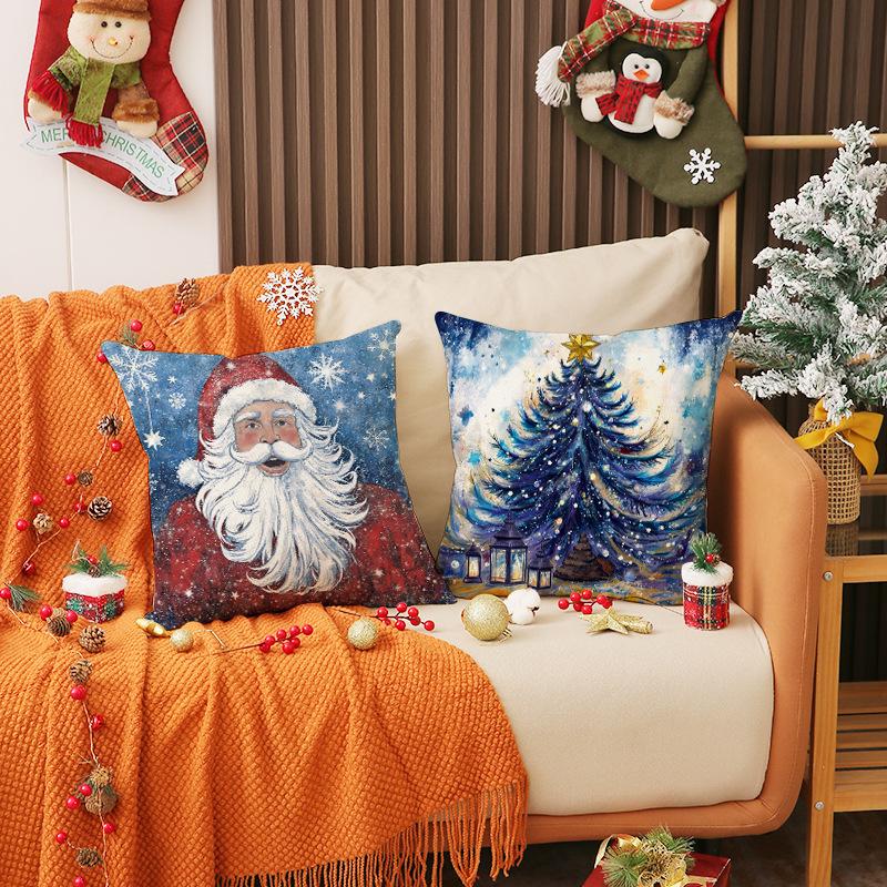 New Christmas Pillow Cover Linen Print Car Cushion Cartoon Cute Living Room Sofa Cushion