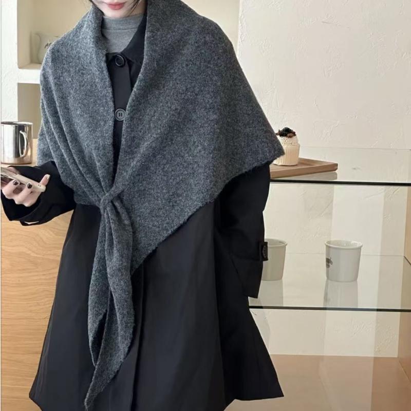 Fashion Solid Color Knitted Shawl Soft Neck Wrap Sweater Shawl Cape Thickened Winter Warm Wool Blended Shawl