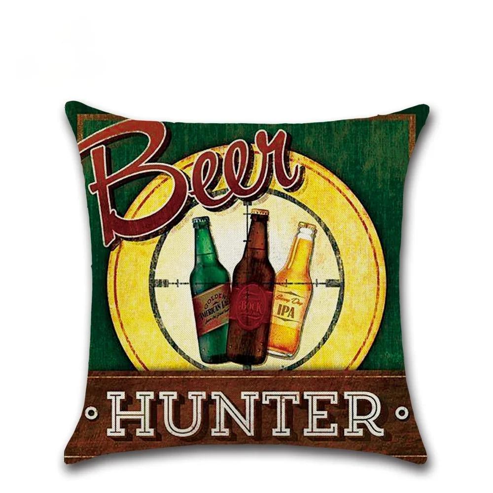 Vintage Beer Bottle Cartoon Pillow Case Alphabet Beer Printed Throw Pillow Vintage Home Decorative  Linen Cushion Cover