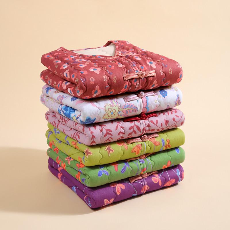 Women's Plus Size Floral Fleece-Lined Cotton Vest - Sleeveless, Thick, Warm Jacket for Middle-Aged and Elderly