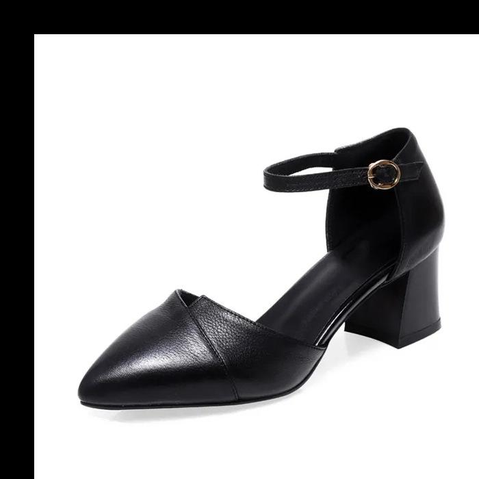 Měkká kůže střední podpatek pohodlná špičatá hlava letní družička silný podpatek jednoslovná přezka taška hlava dutá mělká ústa všestranné temperamentní sandály