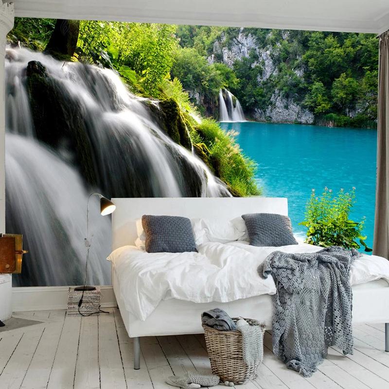 3D Wallpaper Water Waterfall Mural Swan Lake Natural Scenery 3D Wall Paper Home Decor For Study Room Bedroom Fresco