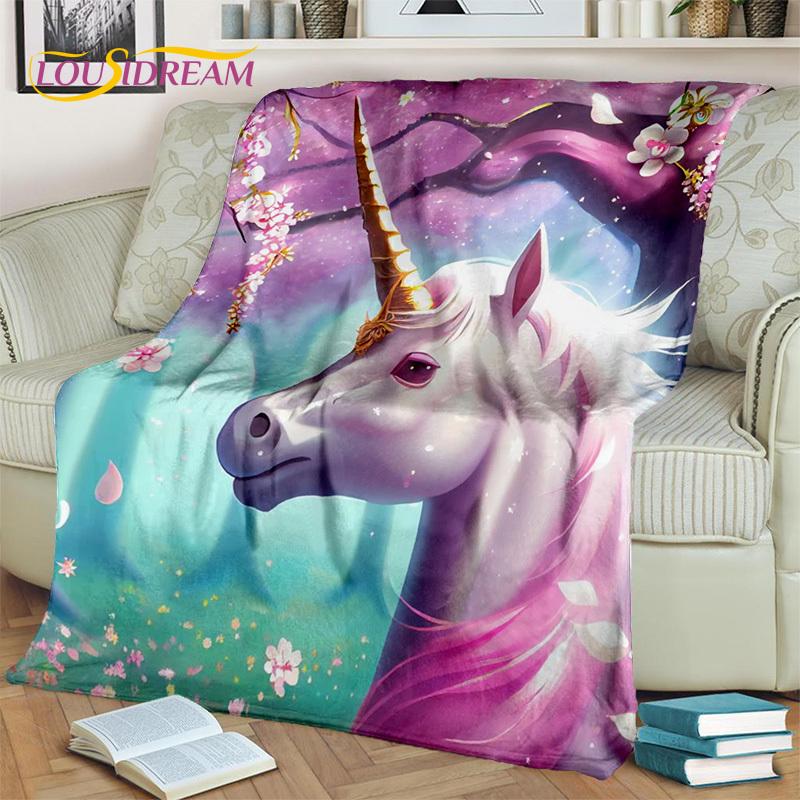 Cobertor de presente de aniversário de menina unicórnio fofo de desenho animado 3D, cobertor macio para casa, quarto, cama, sofá, piquenique, capa de viagem, cobertor para crianças