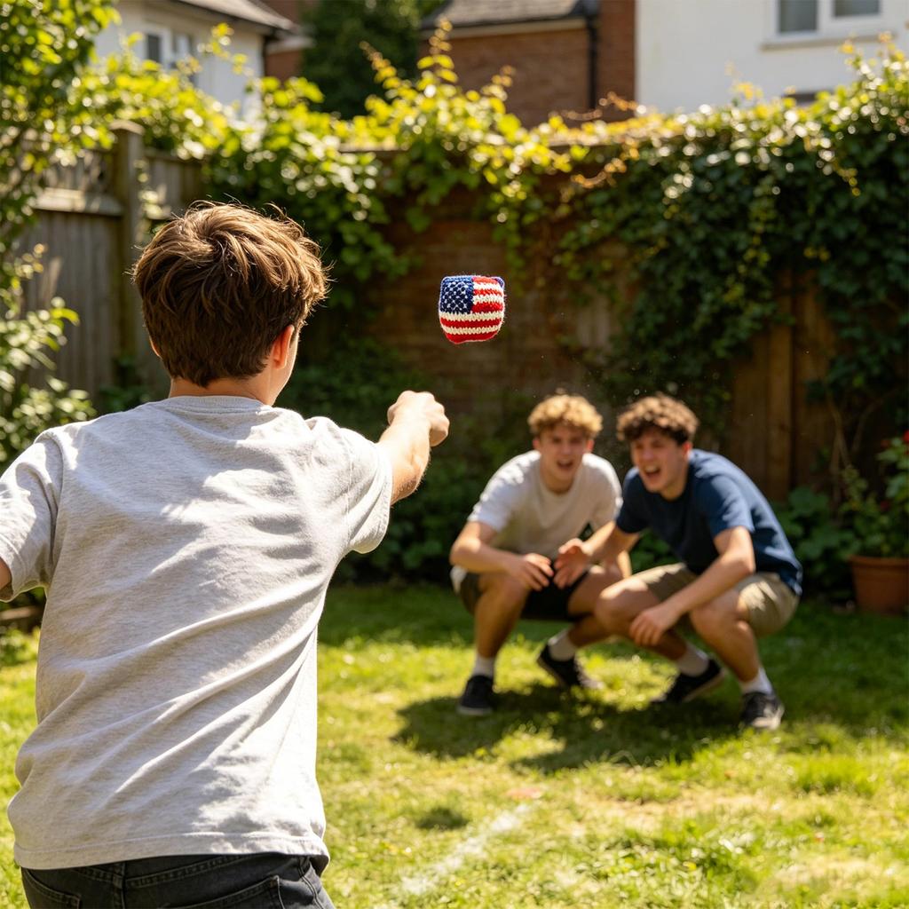Set of 6 American Flag Pattern Crochet Bean Bag Toss Toys Durable Soft Fabric Square Shape for Indoor Outdoor Games