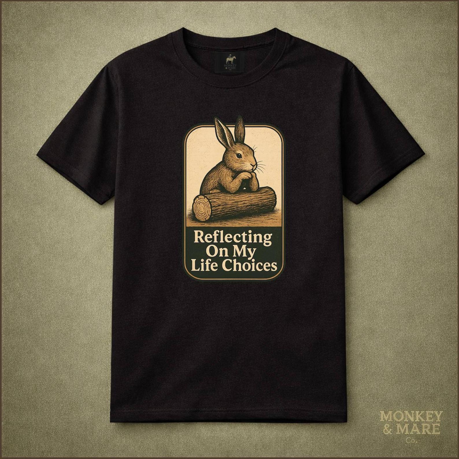 Thoughtful Rabbit Shirt, Reflecting On My Life Choices, Overthinking Bunny Graphic Tee M