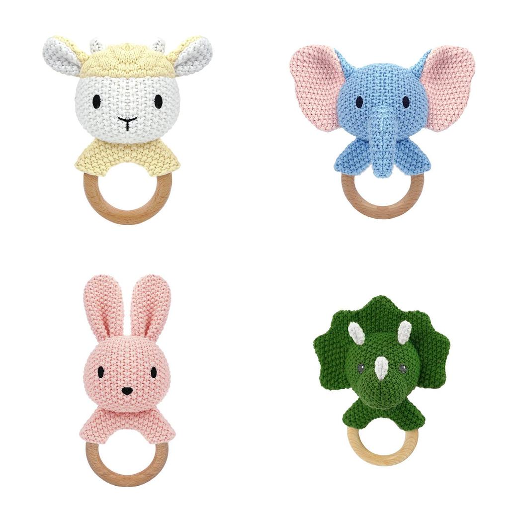 Baby Toy Collection Of Knitted Animal Rattles With Soft Plush Fabric For Infant Sensory Stimulation
