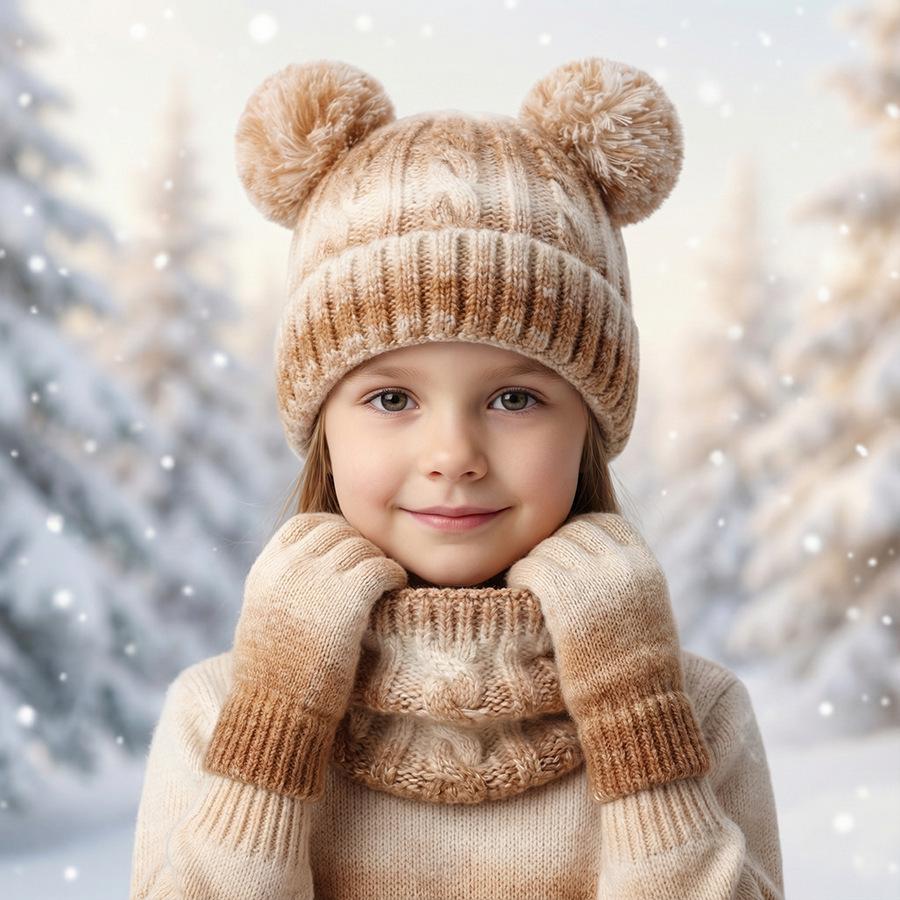 Children’s Winter Gradient Knit Hat, Scarf & Gloves Set