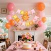 Pink Orange Happy Birthday Banner Girls Birthday Theme Party Signs Decorations Supplies Pre - Strung Handmade Garland Indoor & Outdoor