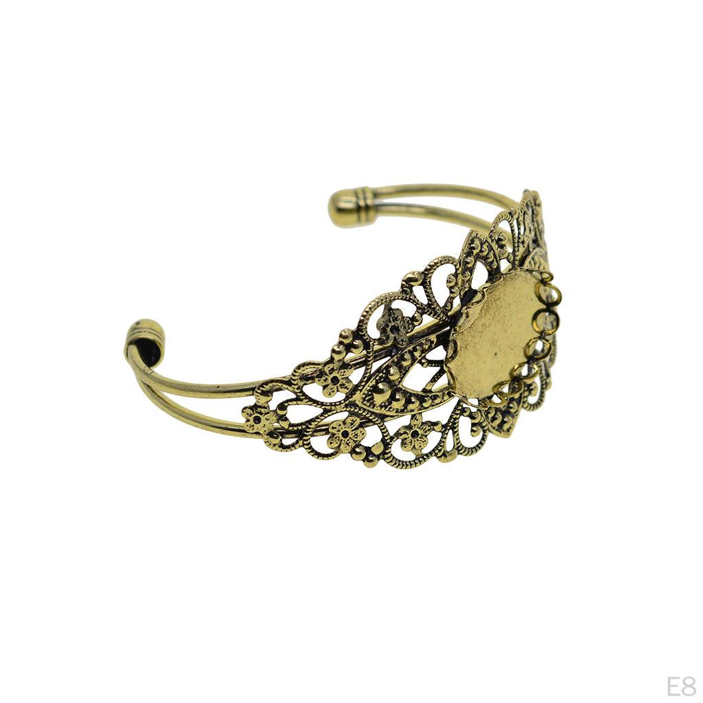 2 Piece DIY Filigree Flower Bracelets Bangle Blank Base Oval Cabochons Charms Bezel Tray Setting