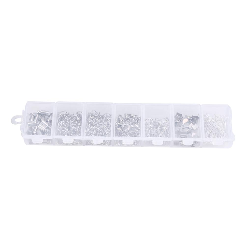 340Pcs Box Jewelry Findings Making Earring Necklace Bracelet Kit (Silver)