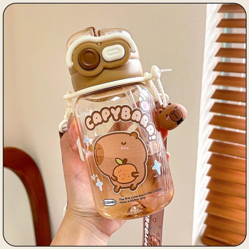 Cartoon Capybara Water Bottle Plastic Outdoor Beverage Cup Cute Straw Cup