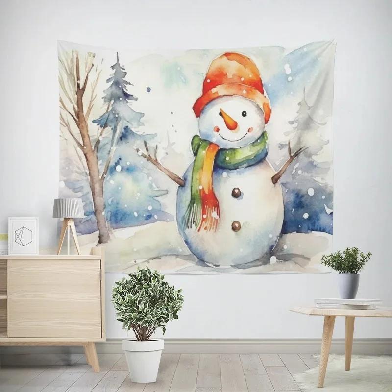 Christmas New Year Snowman Pattern Tapestry Living Room Sofa Home Decor Christmas Gift