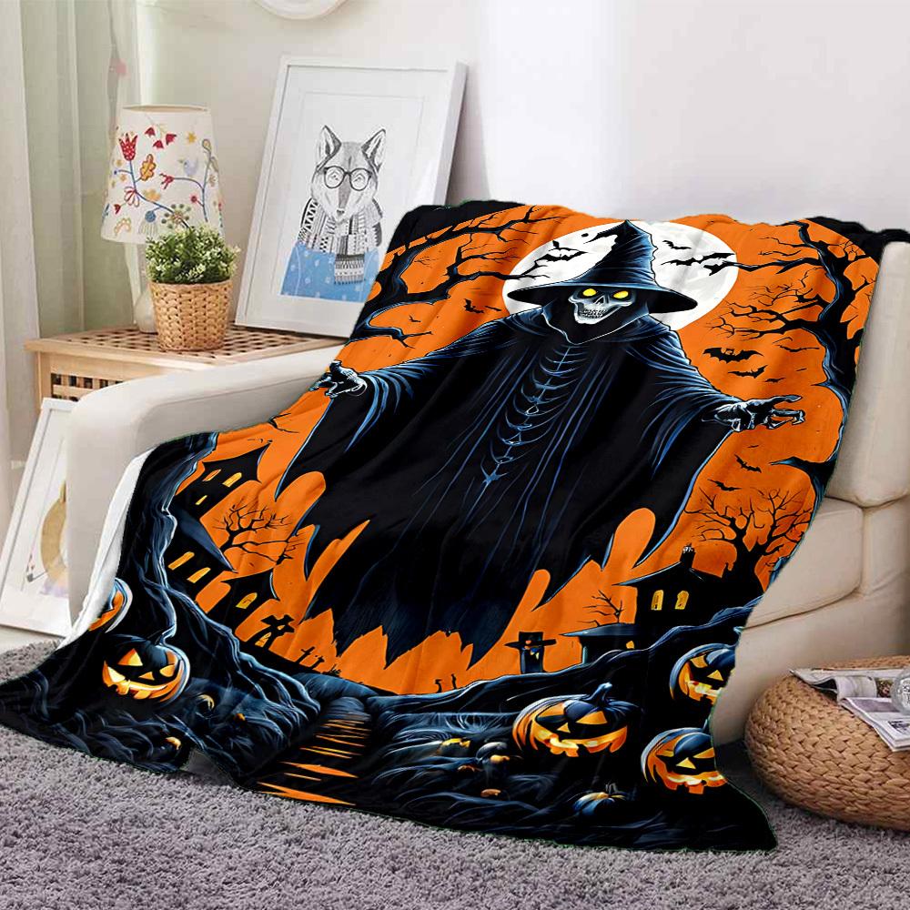 1pc Halloween Spooky Blanket, Lightweight Flannel Throw Blanket For Sofa, Bed, Travel, Camping, Living Room, Office, Couch, Chair, And Bed