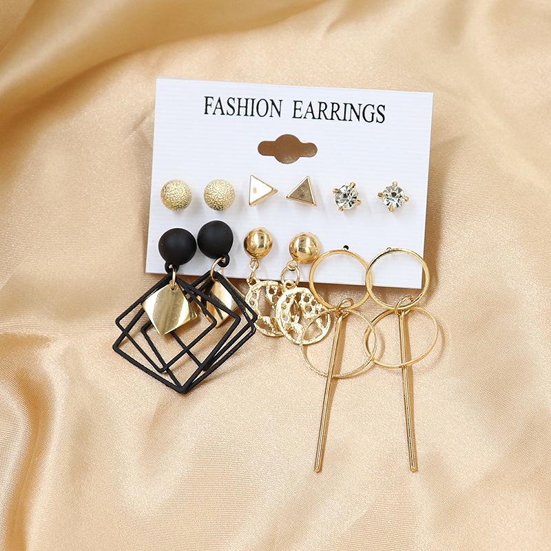 European & American Geometric C-Shaped Hoop Earrings: 6-Piece Gold & Pearl Wire-Wrapped Set for Women