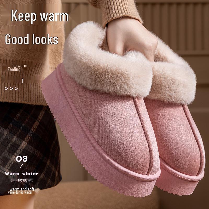 2025 Damen Wasserdichte Wildleder Pelzige Baumwollpantoffeln - Herbst/Winter Indoor Heimgebrauch