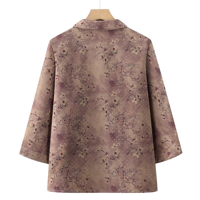 Women's Traditional Style Seven-Sleeve Top and Pants Set for Middle-aged and Elderly