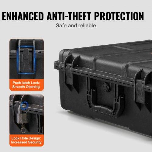 VEVOR Weatherproof Hard Case, Heavy Duty Protective Dry Box Case with Pre-cut Foam, and Retractable Pull Handles for Travel, Hunting, Military