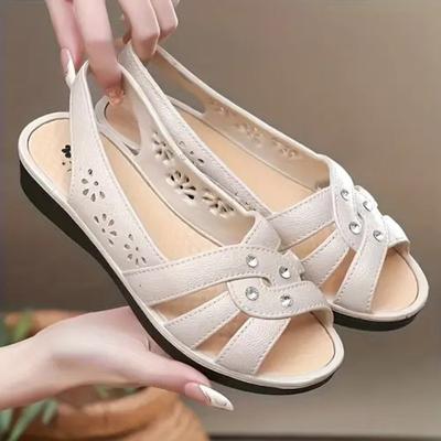 Ladies, Summer, Wedge Sandals, Comfortable, Breathable, Solid Color, Simple, Hollowed Out, Soft Bottom, Trendy, Casual, Mom Slippers