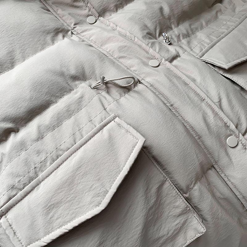 Women Autumn Winter Imitation Rabbit Hair Slim Cotton Coat Lapel Neck Solid Color Drawstring Padded Jacket