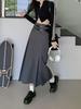 Vintage Belt Long Skirt Women Autumn 90s Aesthetic Streetwear Y2k High Waist Slim A-line Pleated Skirt Korean Style