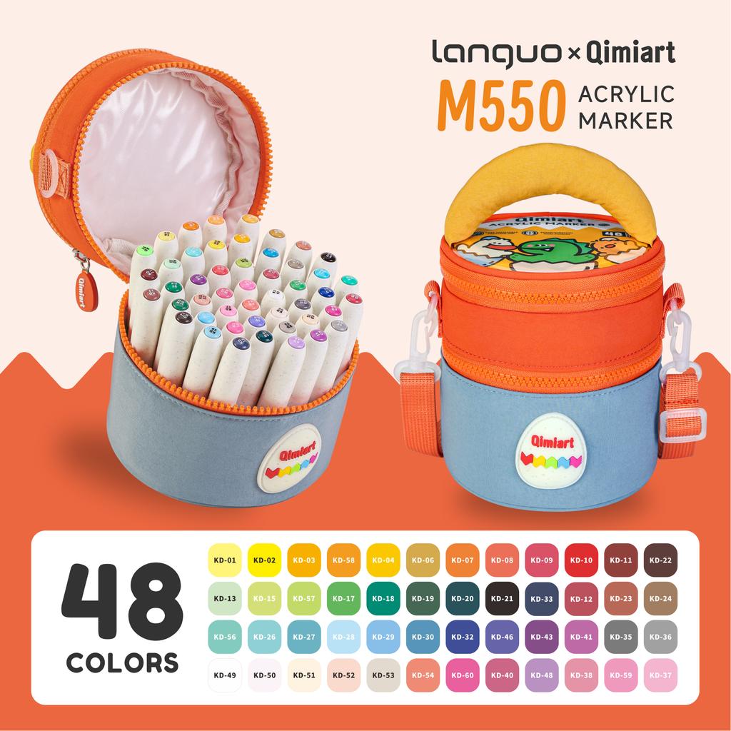 High Coverage Acrylic Paint Markers Languo 24/60Colors Brush Tip Acrylic Paint Pens with Cloth Bag Children Washable Drawing Kit