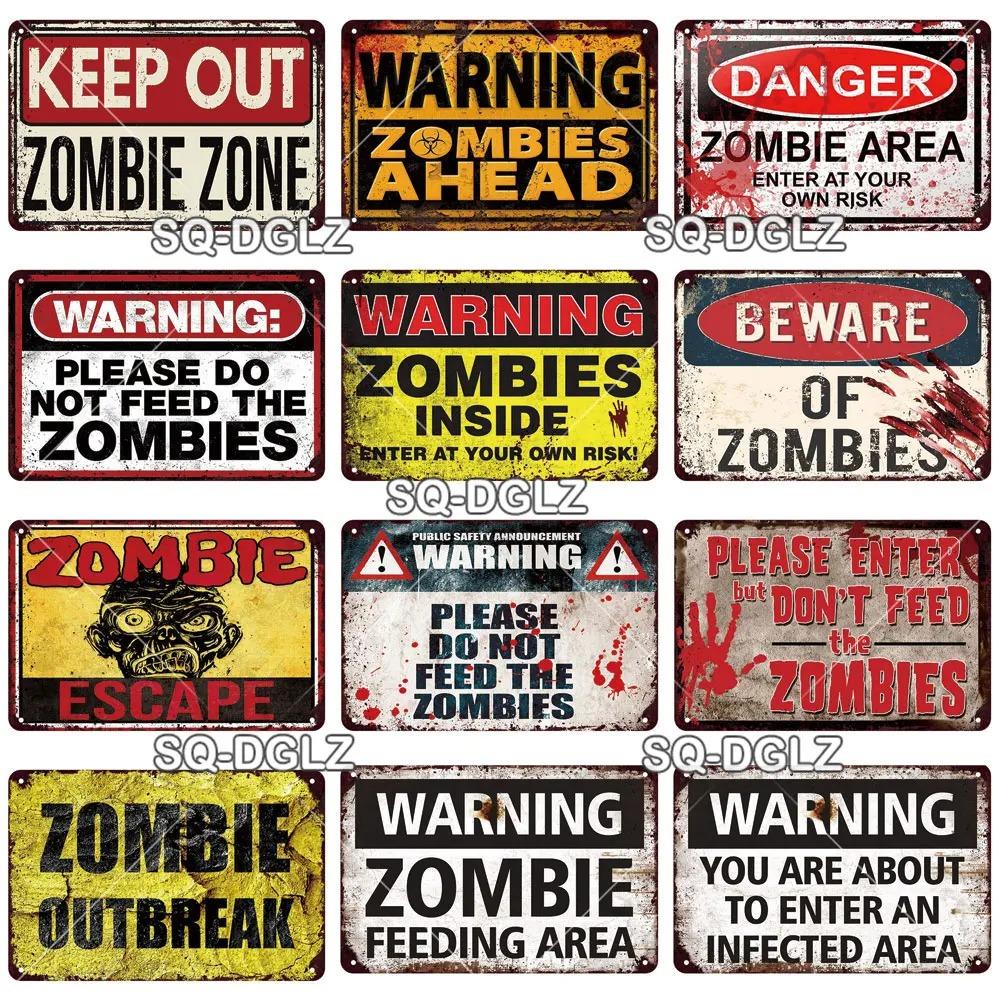 Zombie Dog Metal Sign Vintage Warning Plaque Wall Decor Man Cave Gift