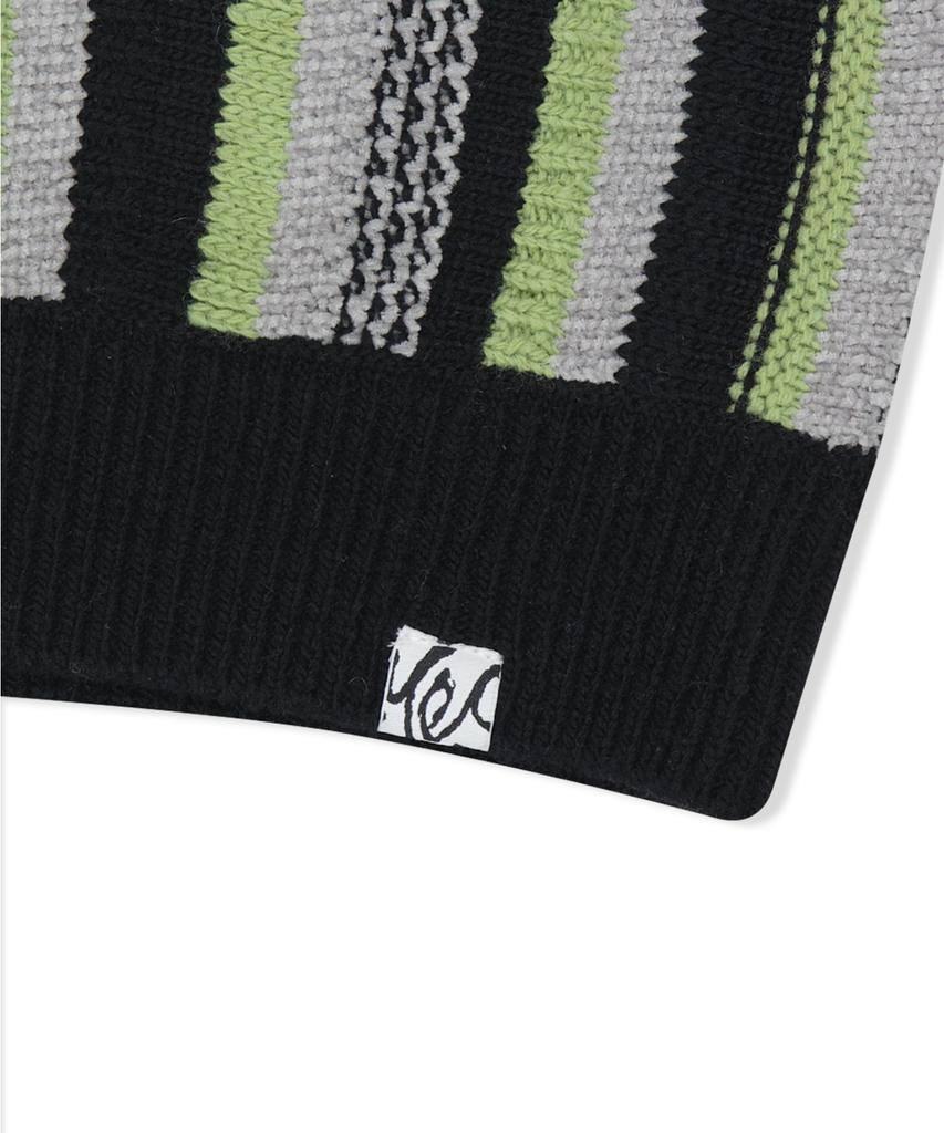 Yeseyesee Stripe Knit Zip-Up Vest Black
